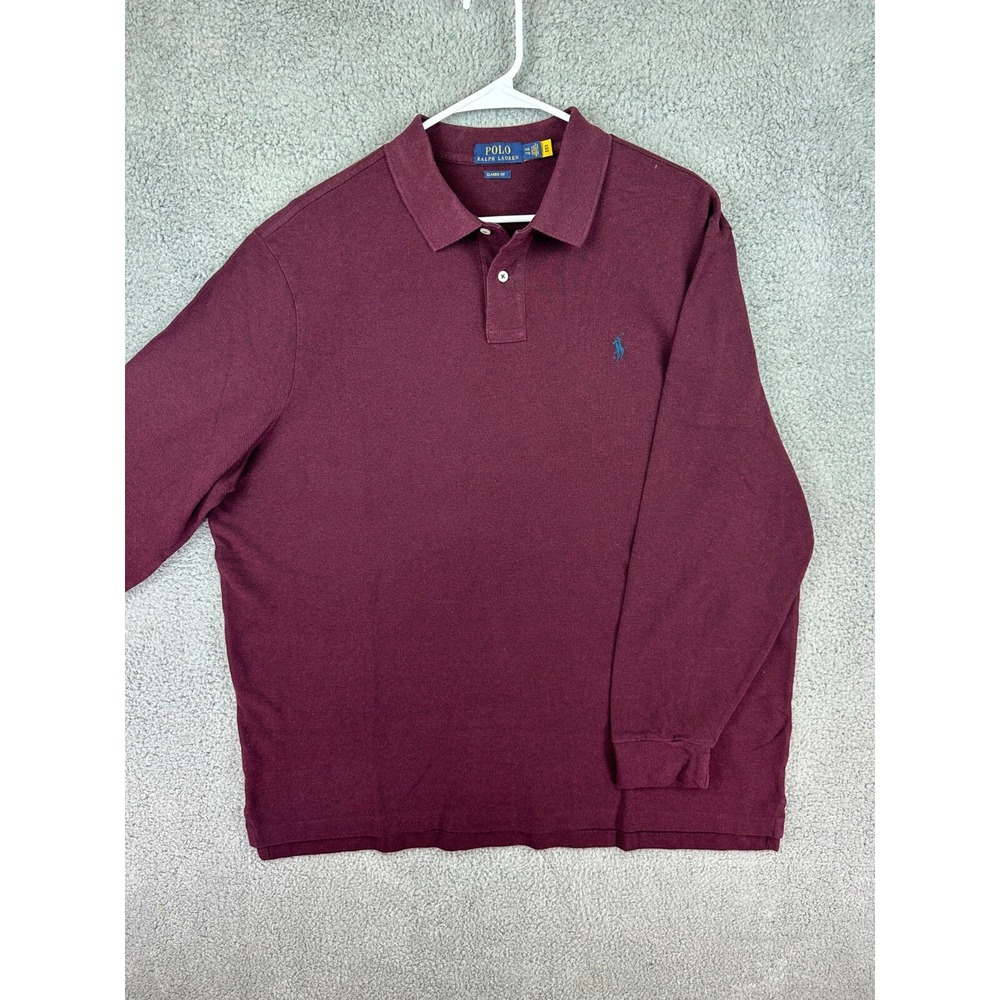 Polo Ralph Lauren Polo Shirt Mens Size XXL Maroon Long Sleeve Pony Preppy